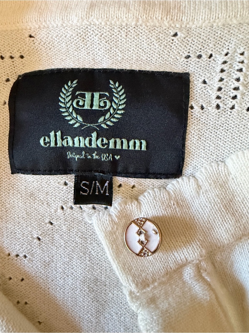 Ellandemm Cream Cropped Cotton Cardigan with Textured Knit S/M - Picture 8 of 8